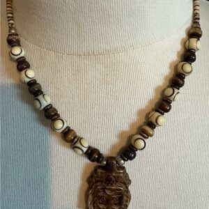 Brown and Cream Beaded Necklace